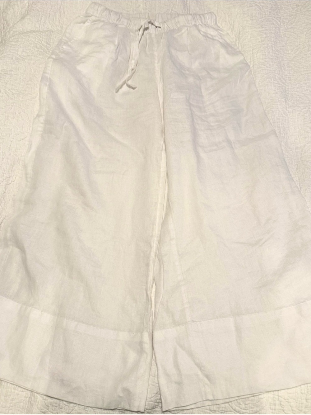 Caslon White Wide-Leg Linen Pants Medium Petite